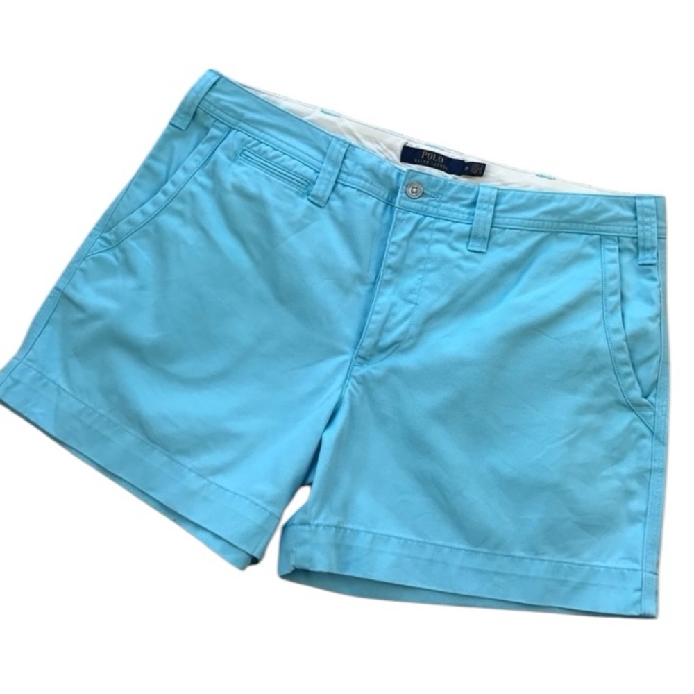 POLO RALPH LAUREN Light Blue Aqua Flat Front Classic Cotton Shorts size …